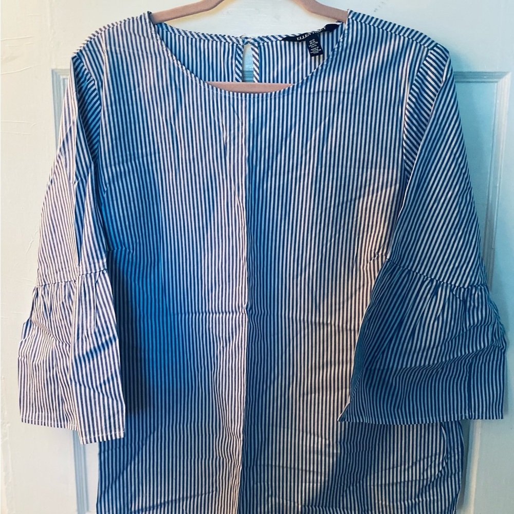 Ellen Tracy Navy and White Striped Top